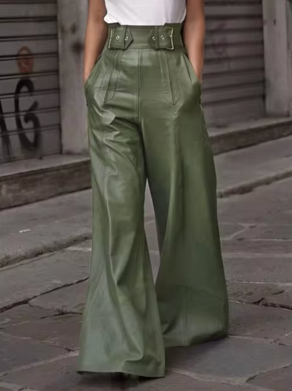 Pantalon en cuir élégant pour femme, plissé de haute qualité