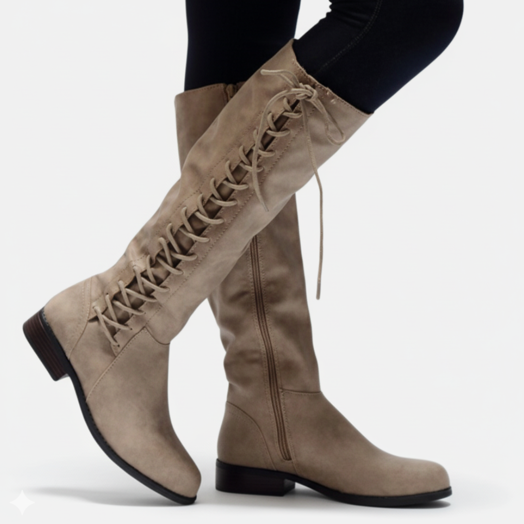 Bottes mi-hautes en similicuir avec laçage croisé