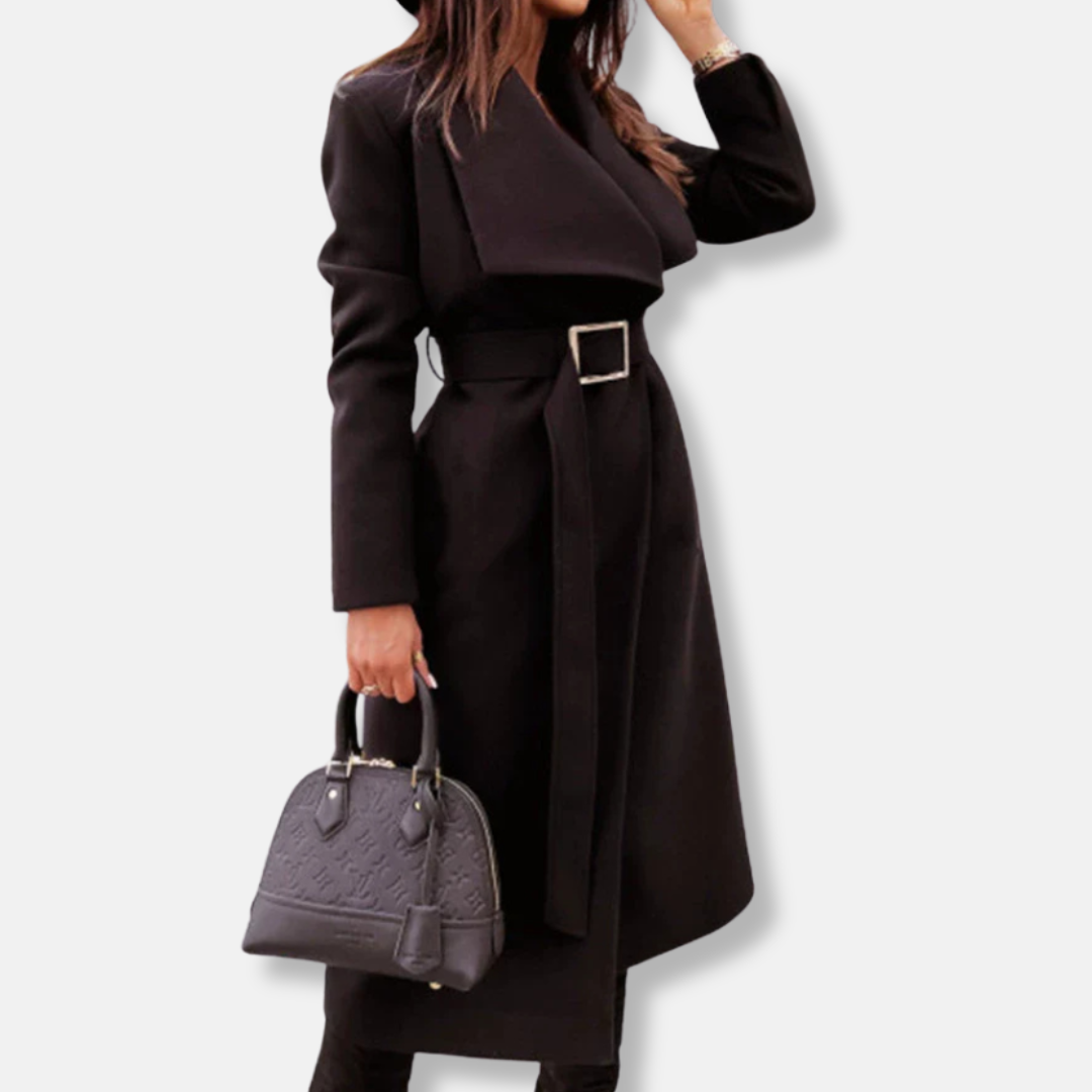 Manteau long élégant pour femme Coupe décontractée Boucle dorée