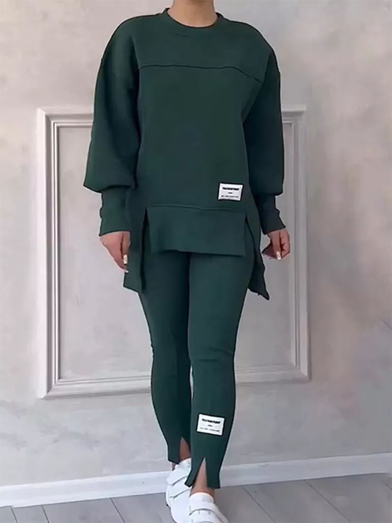 Ensemble hiver élégant : pull patchwork et leggings