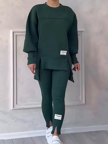 Ensemble hiver élégant : pull patchwork et leggings