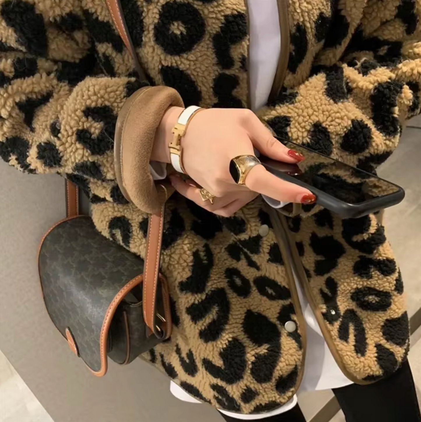 Modische Fleecejacke Leopardenmuster Trendy - IdealeKleiden