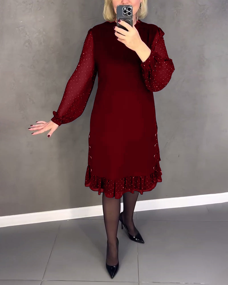 Robe élégante femme manches longues à pois