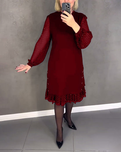 Robe élégante femme manches longues à pois