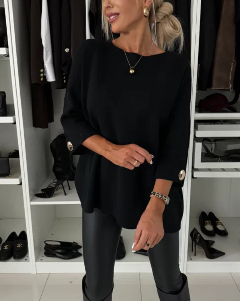 Élégant pull femme uni col rond