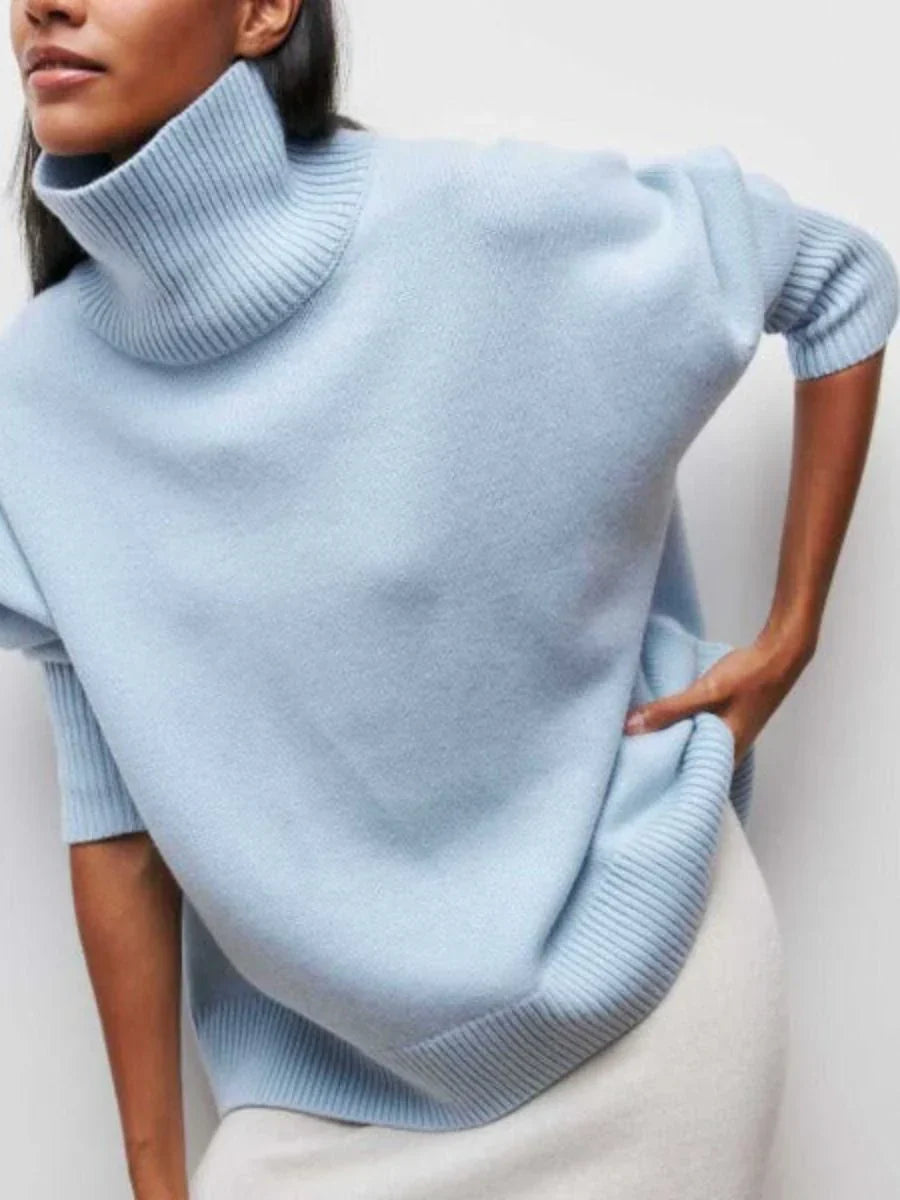 Grand pull en tricot femme col montant tendance