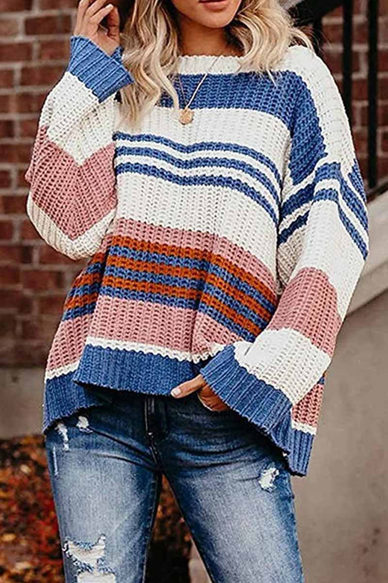 Pull tricoté pour femme, chaud, rayé