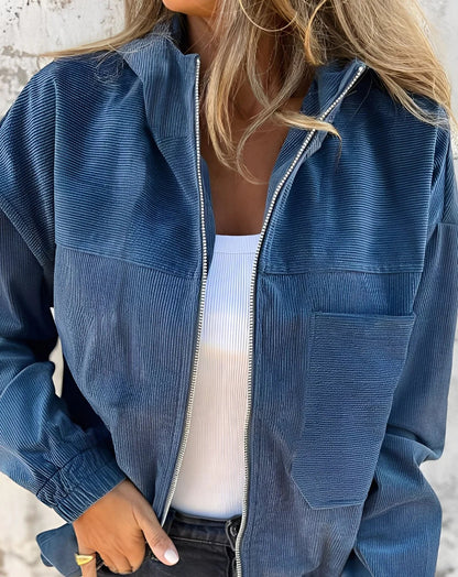 Veste en velours côtelé pour femme avec capuche moderne