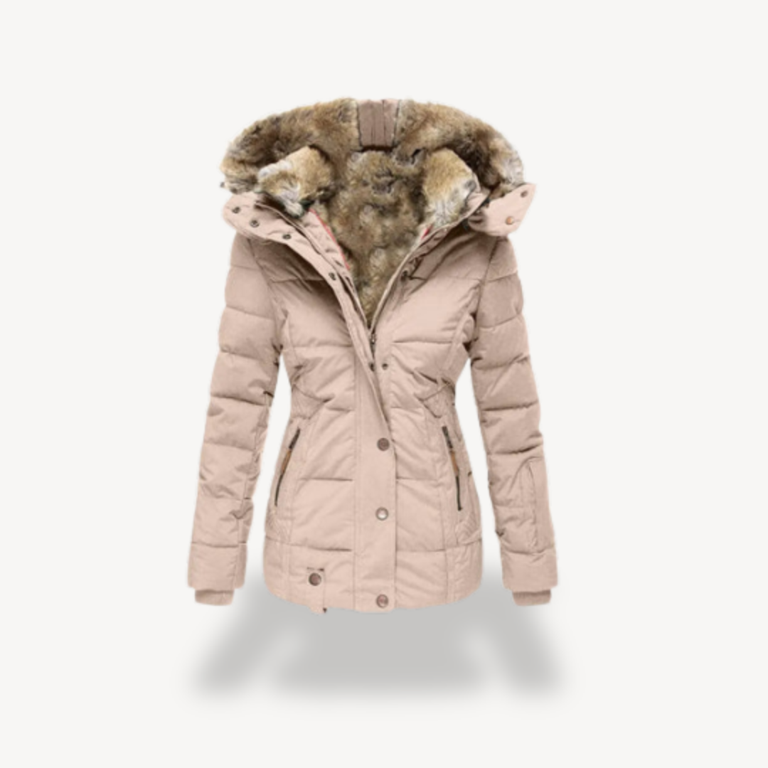 Doudoune chaude pour femme avec capuche en fausse fourrure