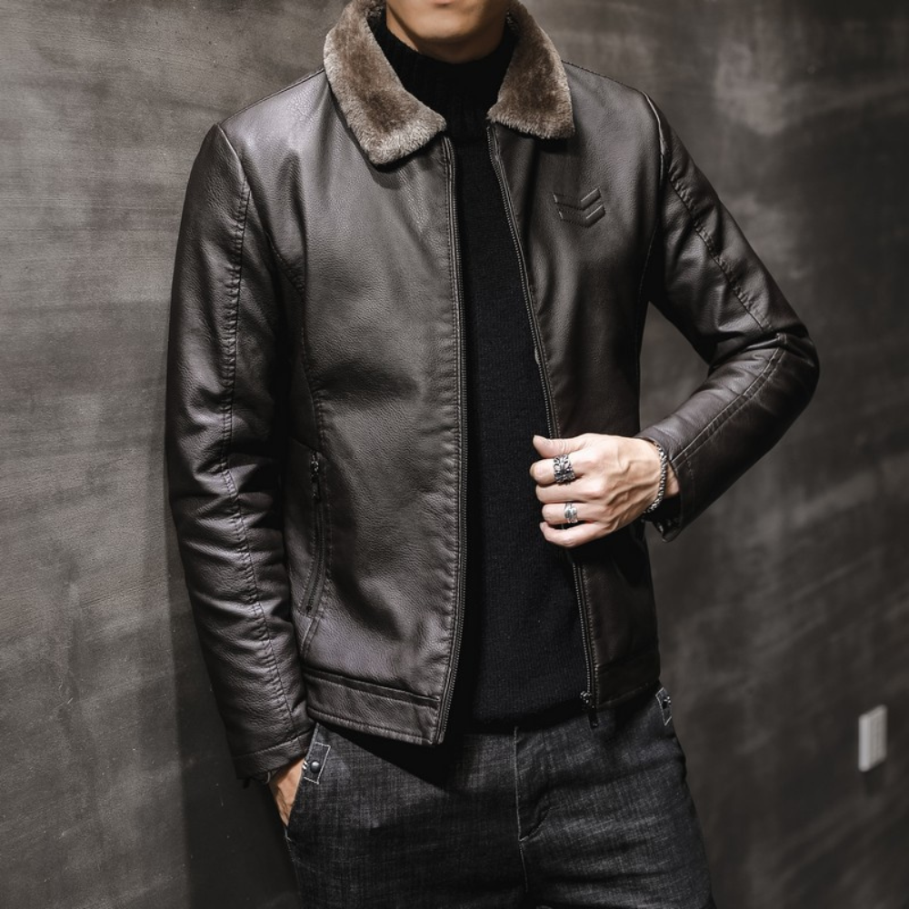 Veste en cuir homme style col polaire