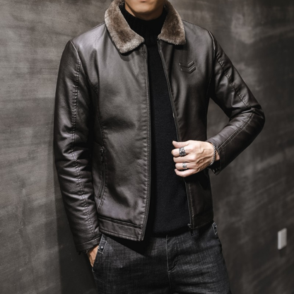 Veste en cuir homme style col polaire
