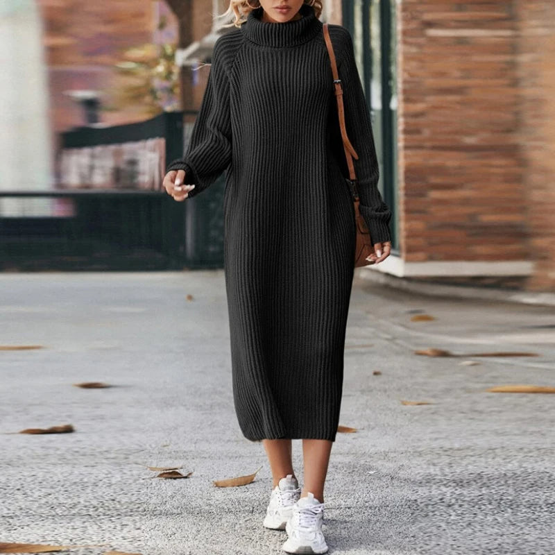 Robe pull longue confortable pour femme avec col