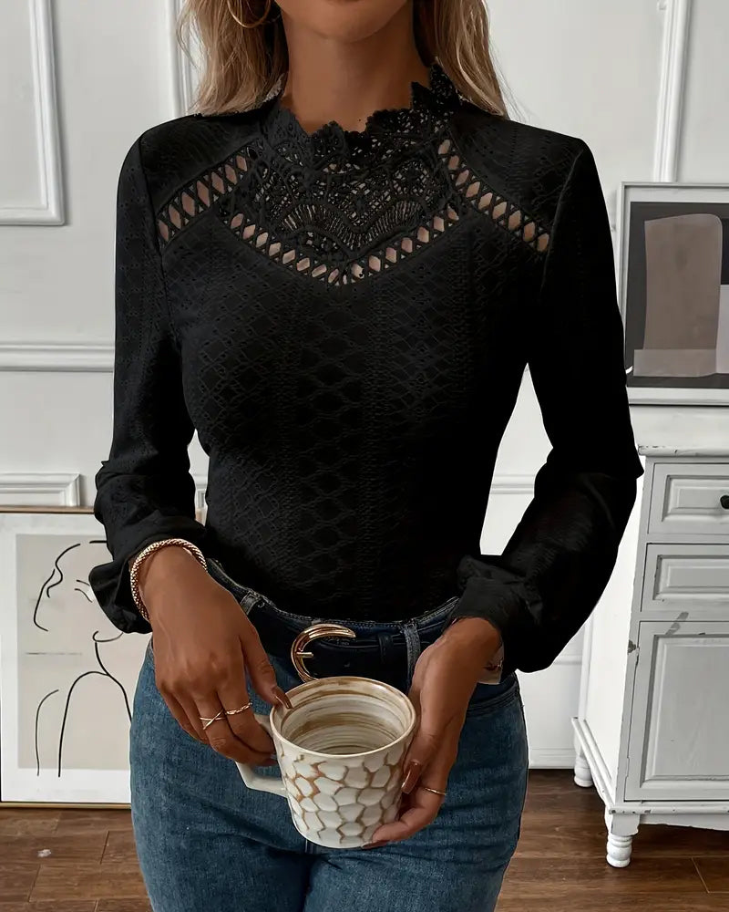 Robe élégante en dentelle à col rond et manches longues pour femme