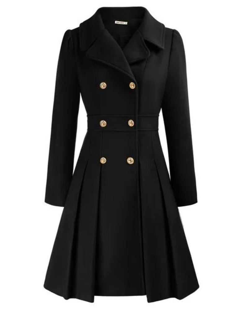 Élégant manteau en laine pour femme, jupe plissée