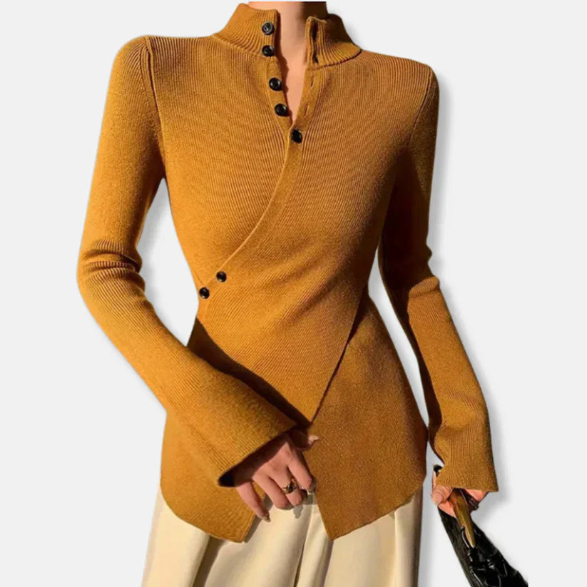 Pull tricoté pour femme, coupe slim, col montant