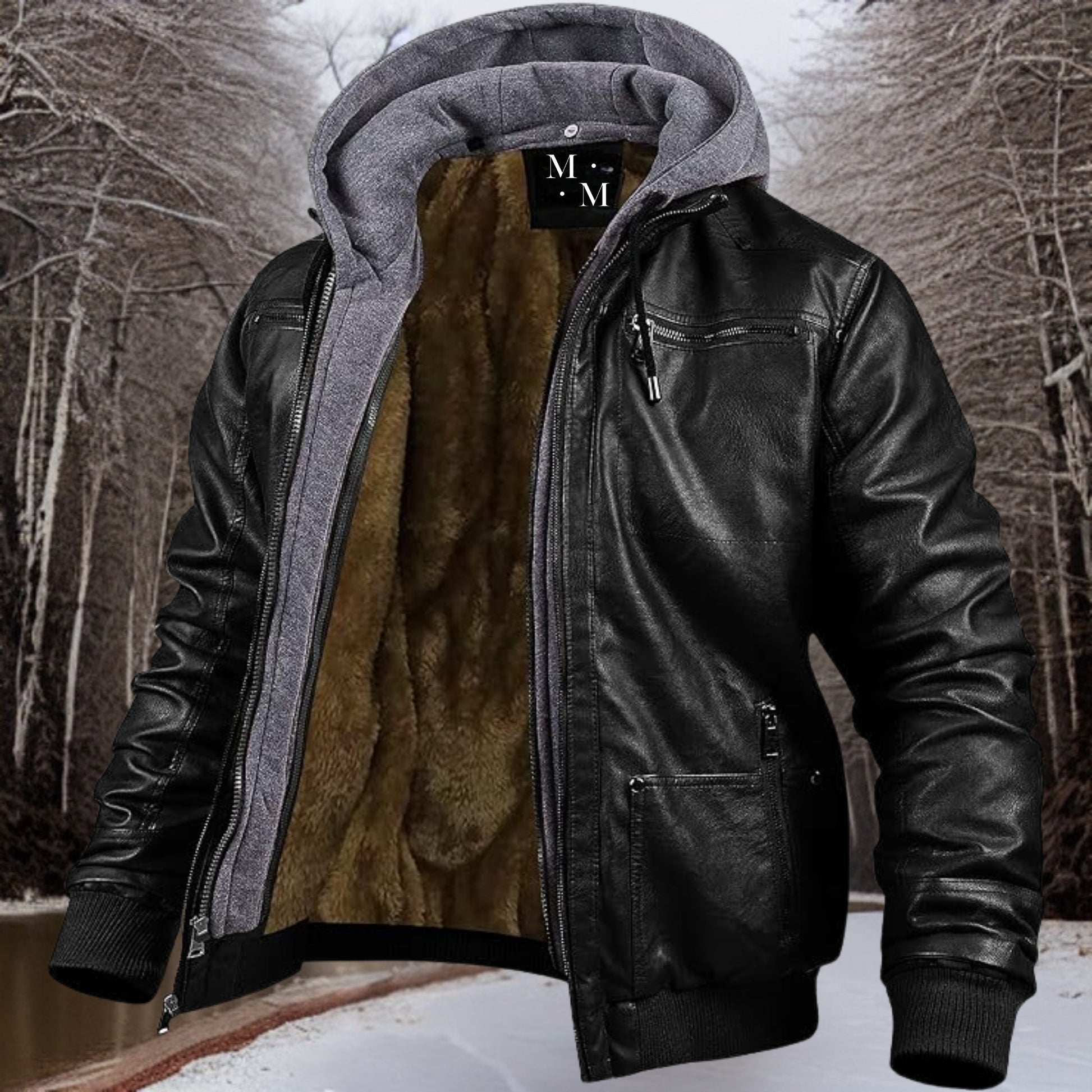 Lederjacke Herren Kapuze Elegant - IdealeKleiden