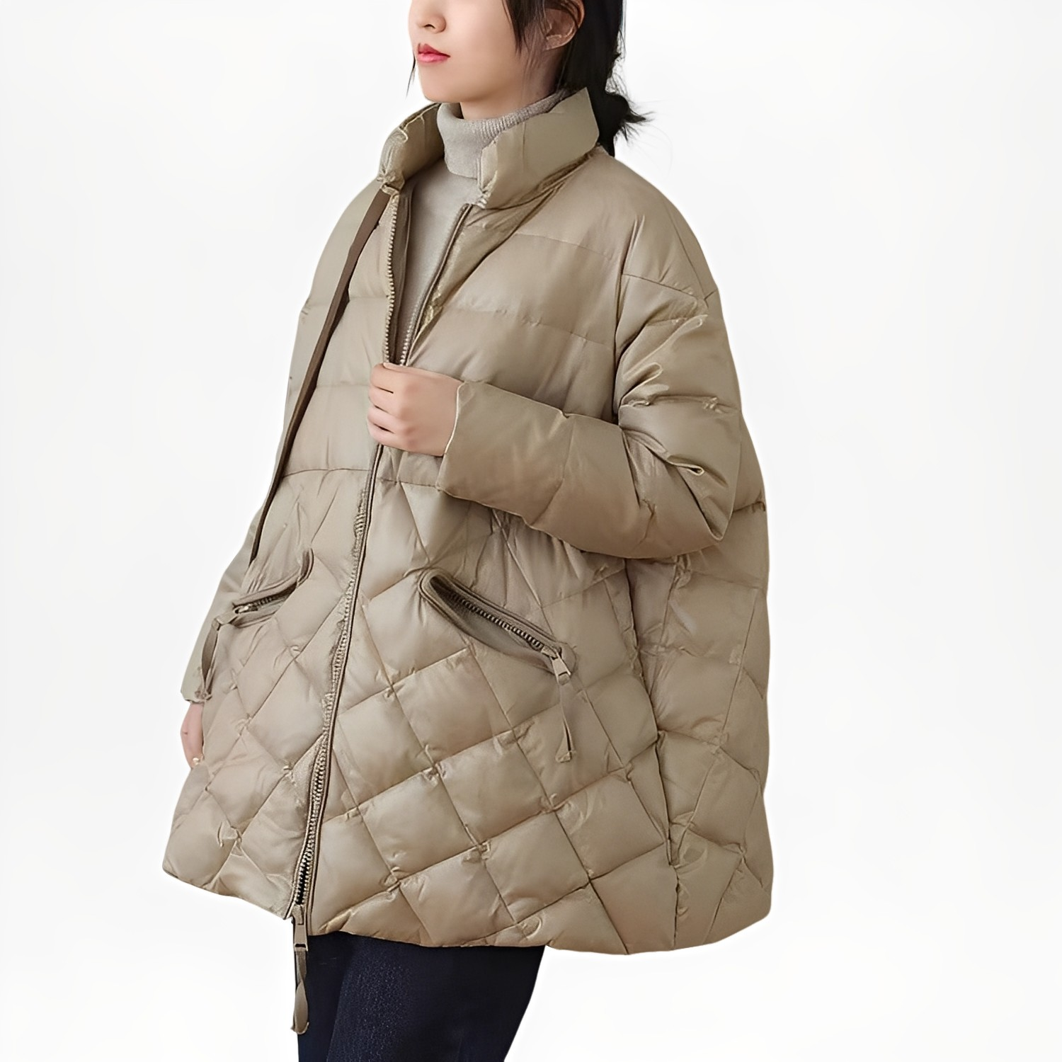 Warme Winterjacke Damen Daunenfilled mit Reißverschluss - IdealeKleiden