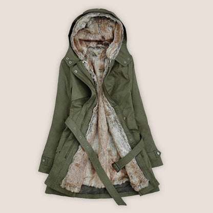 Parka mi-cuisse en fausse fourrure pour femme à capuche
