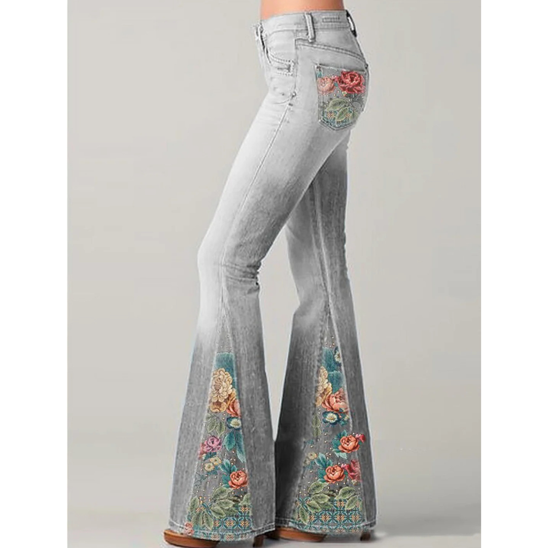 Jean ample pour femme à broderie florale