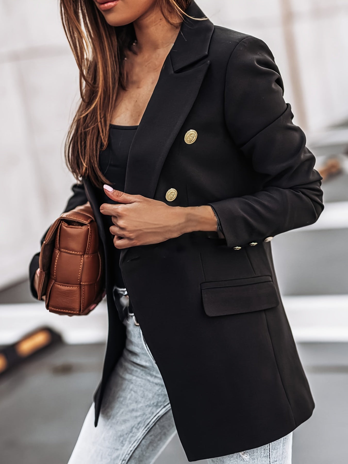 Isabella Damen Blazer Modern Doppelknopf Design - IdealeKleiden