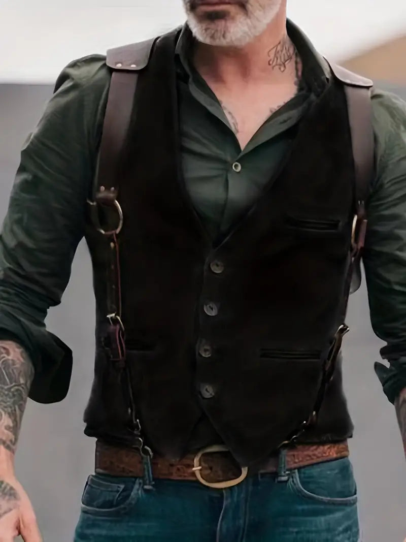 Herren Lederweste Vintage Style Schnalle - IdealeKleiden