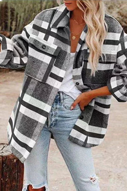 Veste à carreaux tendance pour femme avec poches pratiques