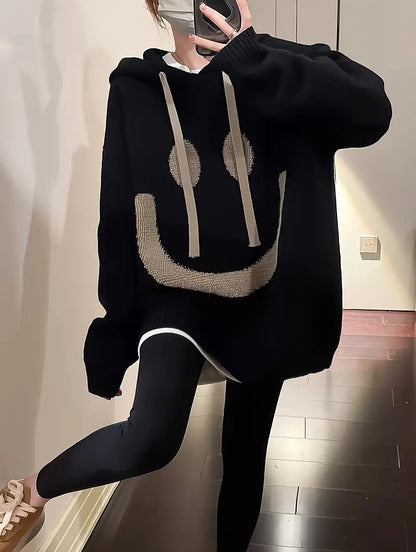 Sweat-shirt à capuche pour femmes - Motif sourire espiègle