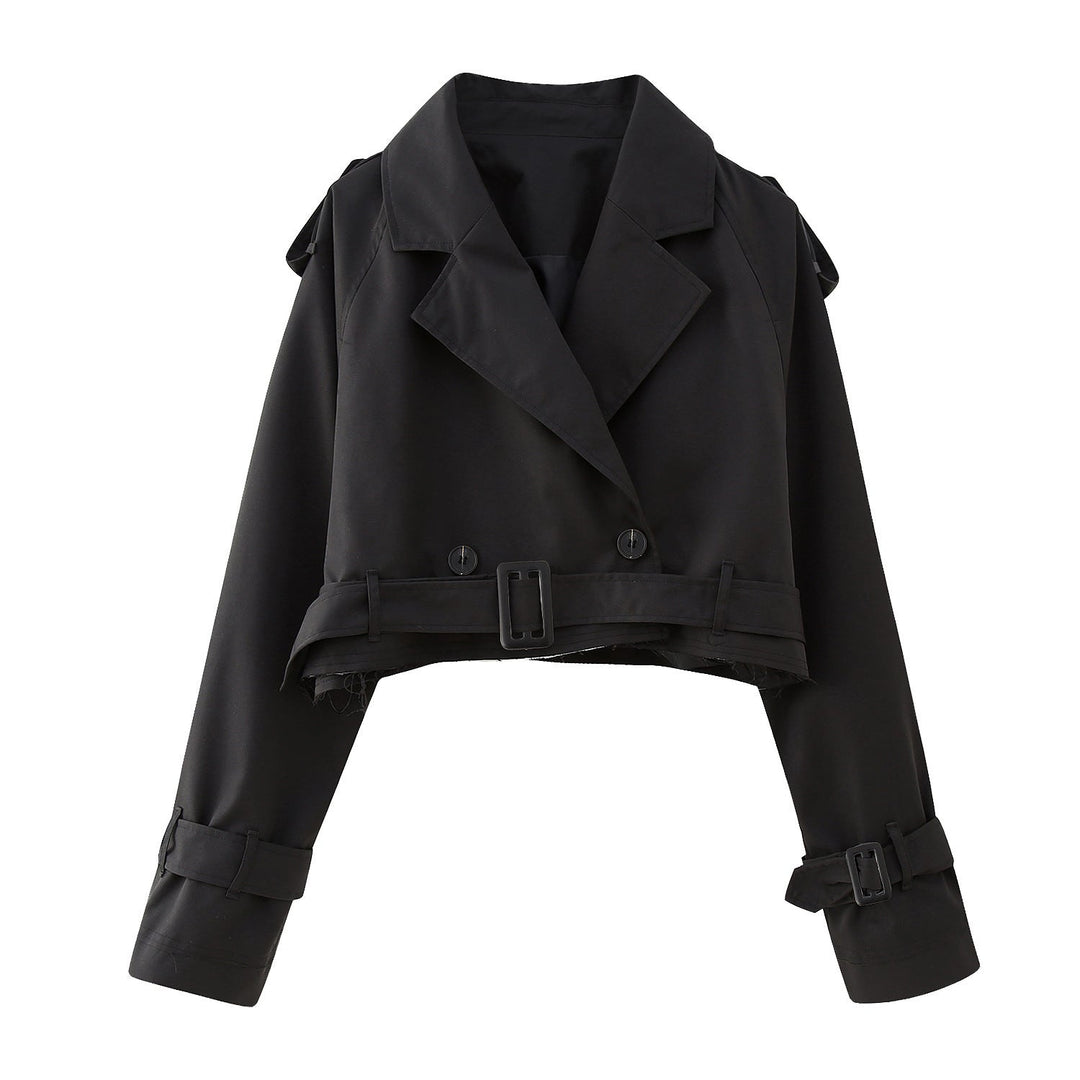 Trench-coat élégant pour femme court moderne avec ceinture