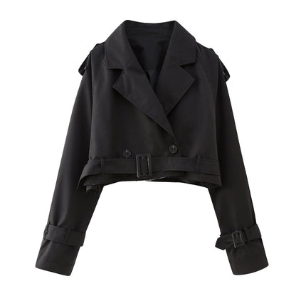 Trench-coat élégant pour femme court moderne avec ceinture