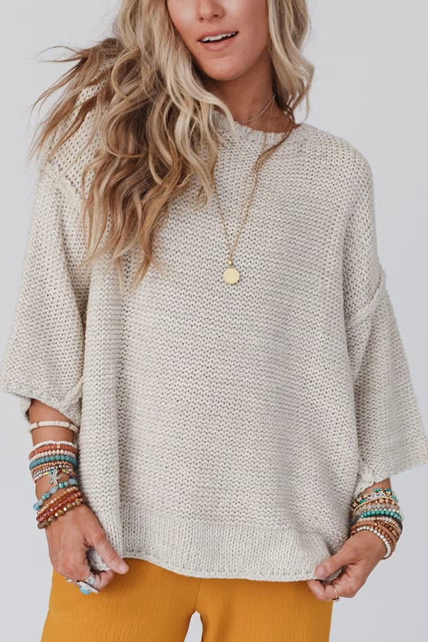 Pull en tricot confortable à col rond pour femme