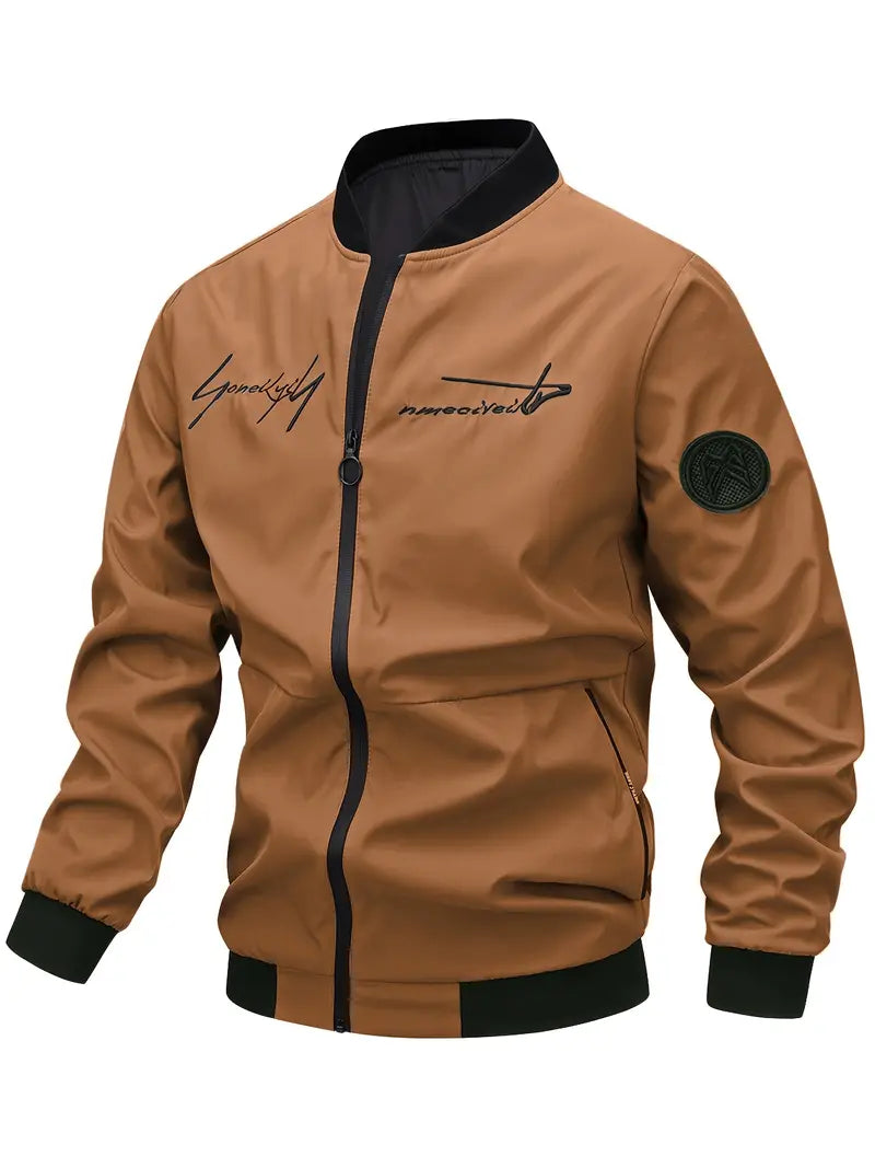 Blouson en cuir brodé pour homme élégant