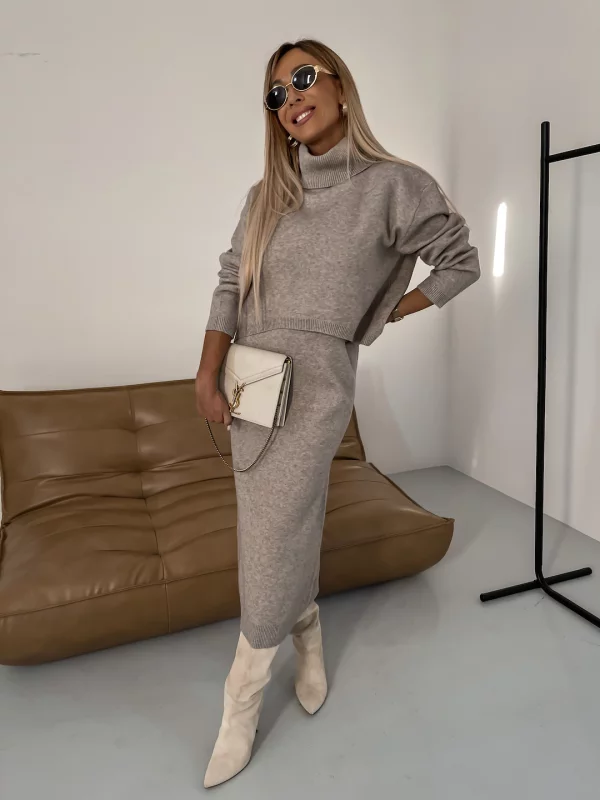 Ensemble pull col roulé tricoté confortable pour femme