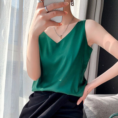 Haut élégant en satin à col en V pour femmes