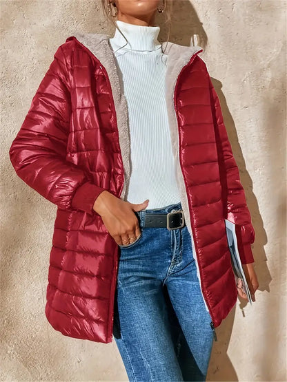 Doudoune mi-longue matelassée à capuche pour femme