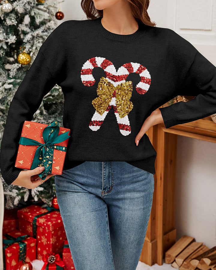 Weihnachtspullover mit Glitter und Schleife - IdealeKleiden