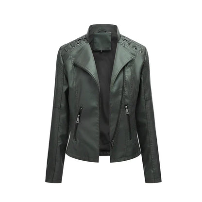 Veste en cuir femme noire avec fermeture éclair