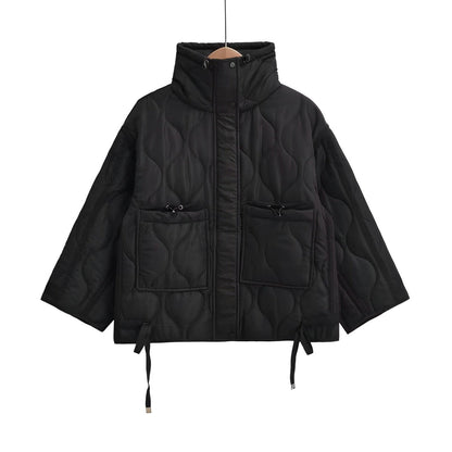 Veste femme longueur hanches coton col montant