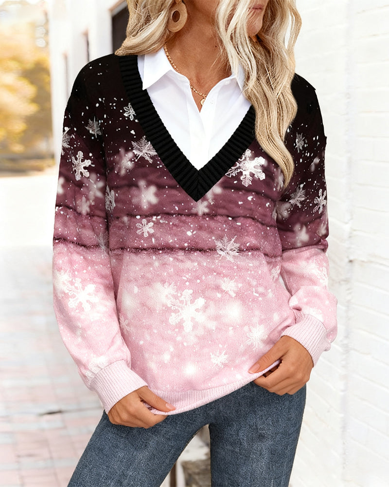 Modisches Sweatshirt Hemdkragen Trenddruck - IdealeKleiden