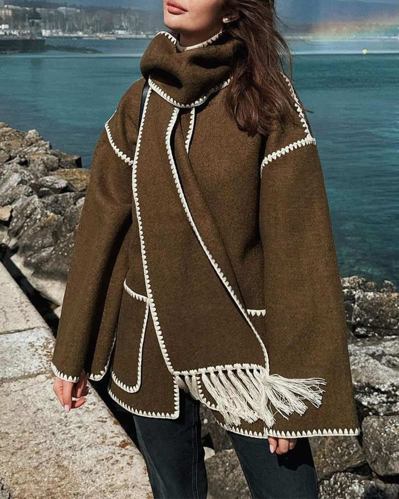 Manteau classique en laine élégant style Hepburn cape femme