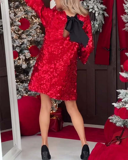 Robe élégante avec paillettes et dos nœud