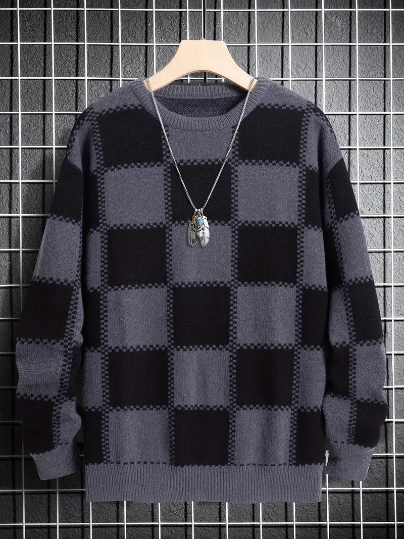 Pull-over à motif échiquier pour hommes