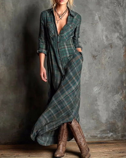 Robe élégante à revers et carreaux