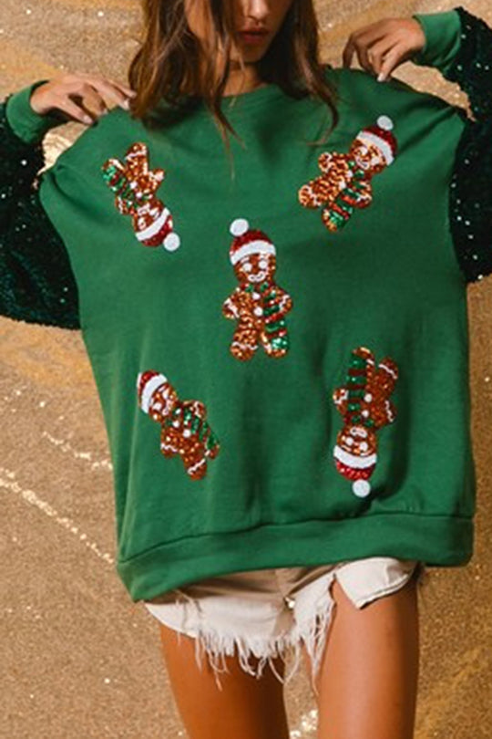 Sweat-shirt de Noël décontracté, à paillettes, col rond