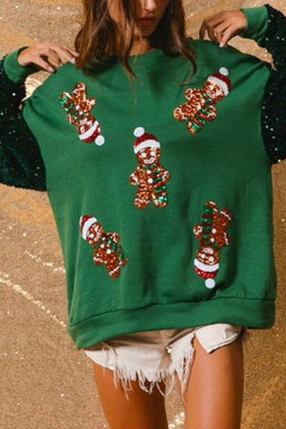Sweat-shirt de Noël décontracté, à paillettes, col rond