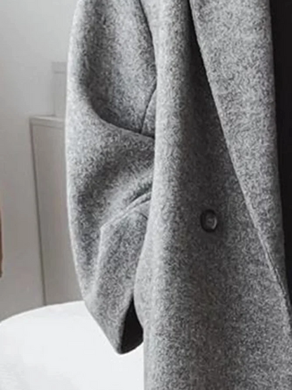 Langer Damenmantel Doppelter Knopfleiste Weites Design - IdealeKleiden