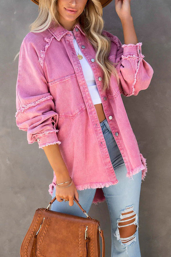 Veste oversize femme en velours côtelé avec franges tendance