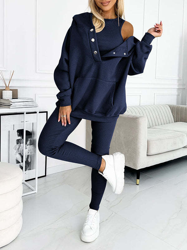 Survêtement 3 pièces pour femme, sweat à capuche et pantalon slim