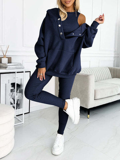Survêtement 3 pièces pour femme, sweat à capuche et pantalon slim