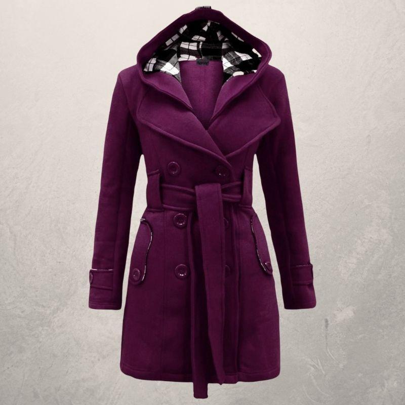 Trench-coat classique croisé avec capuche