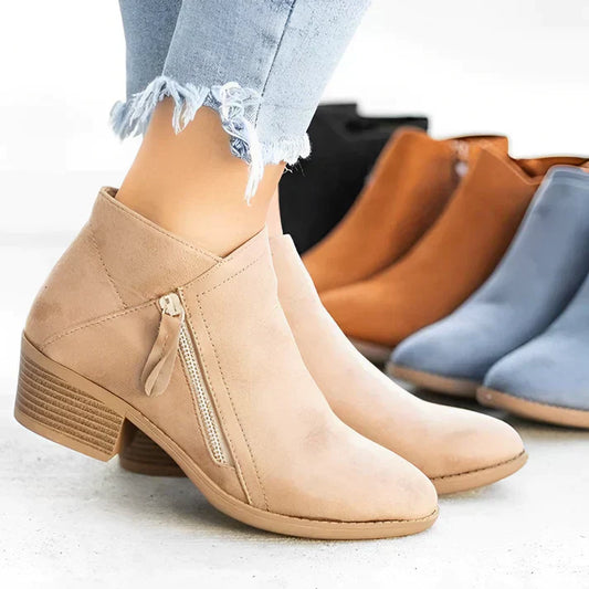 Modische Stiefel Damen Schnellverschluss Dicker Absatz Spitz - IdealeKleiden